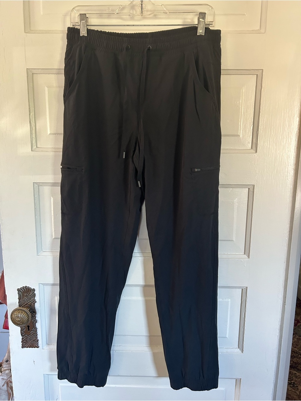 Eddie Bauer Women's Black Fleece Lined Pants, Tie Waist, Pockets. Size 8